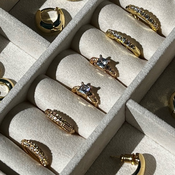 Mini Rhinestone Gold Plated Hoops - Picture 3 of 3